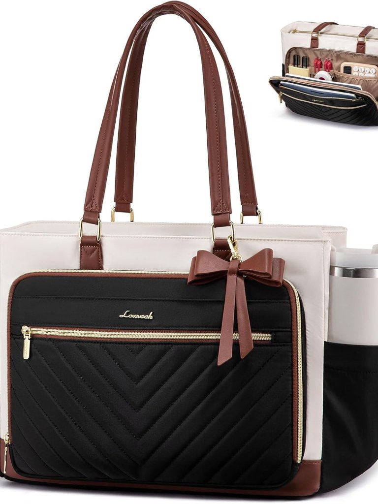 Teacher Tote Bag For Women, Work Laptop Bag Gift With Large Cup Holder, Quilted